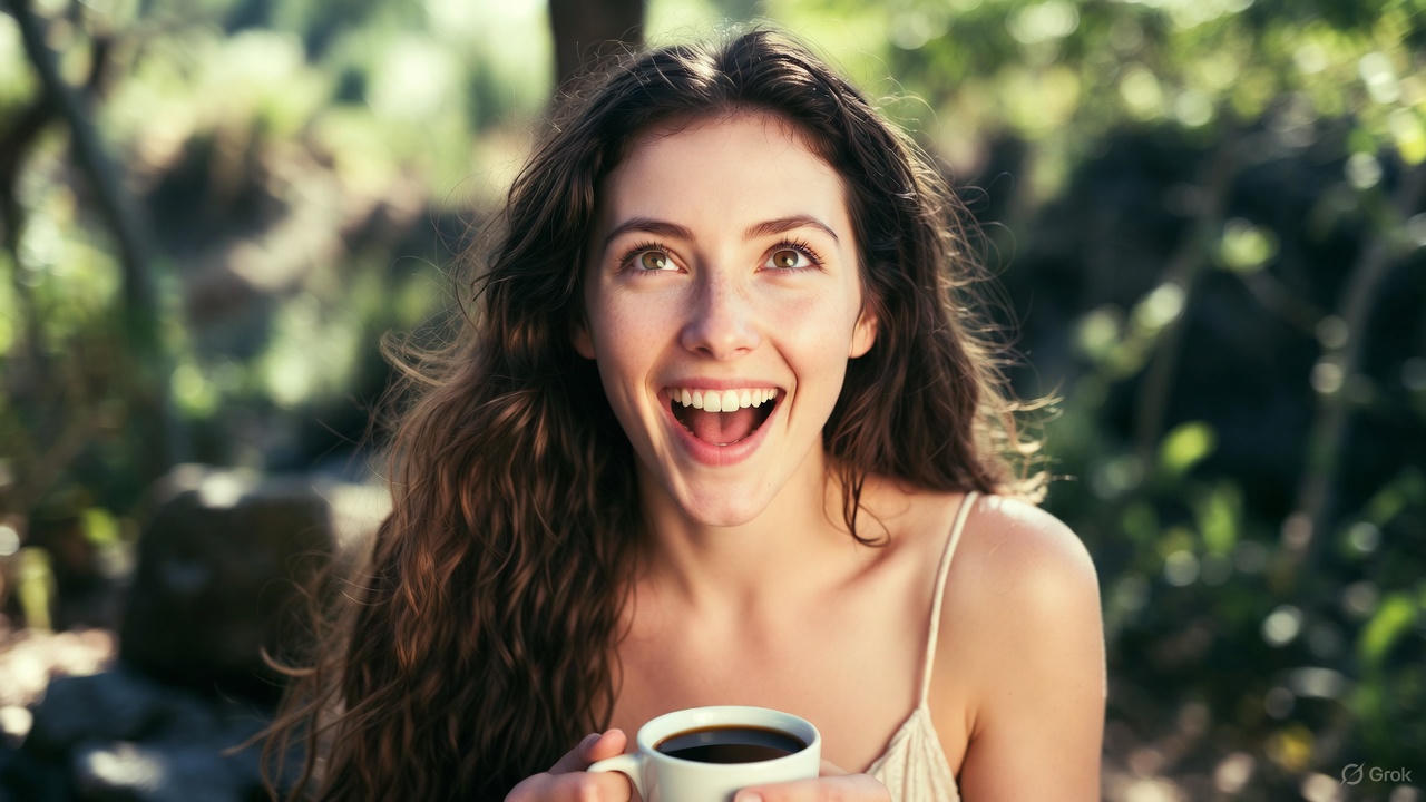 Happy woman with coffee